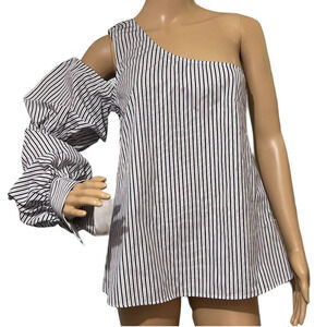 PETERSYN‎ Womens Lara Blouse One Shoulder Striped in Empire Size M New